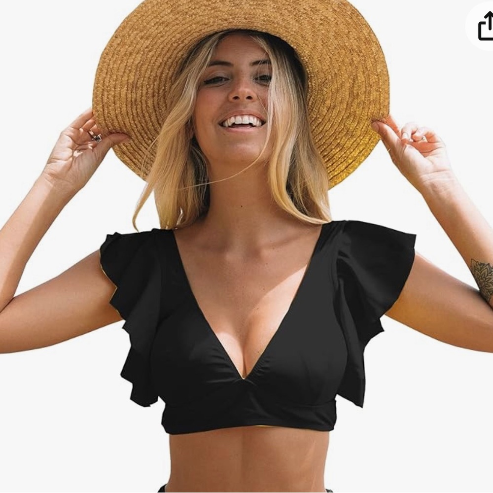 NWT SPORLIKE Women Ruffle Push Up Swimsuit Top Size Large